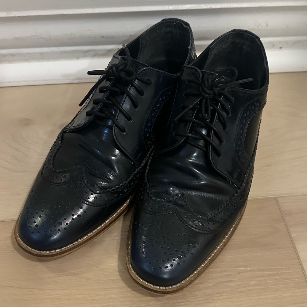 ASOS leather lace up flat brogues in Navy size 7 - Picture 5 of 10